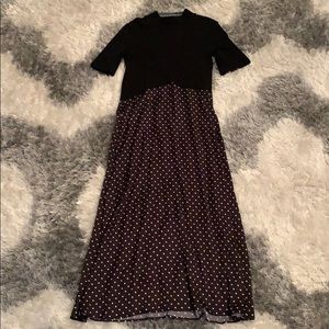Polka dot midi slip dress. Half knit/half silk